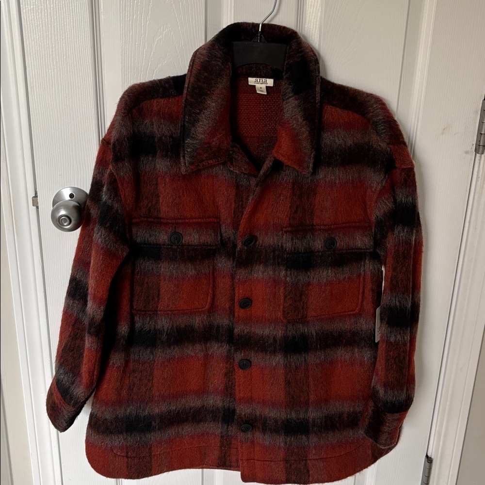 a.n.a Red and Black Plaid Jacket